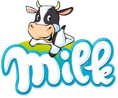 süt logo el inek - vektör çizim ile yazılı