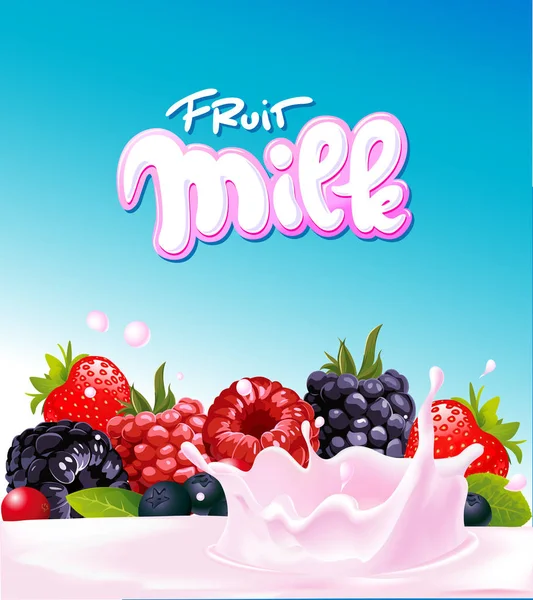 Fruit baie lait yaourt conception - illustration vectorielle — Image vectorielle