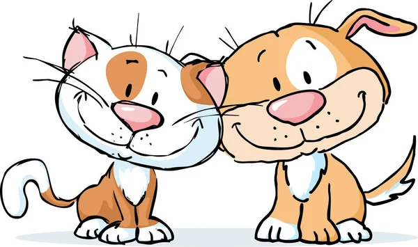 Mignon chien et chat vecteur illustration dessin animé isolé sur blanc — Image vectorielle