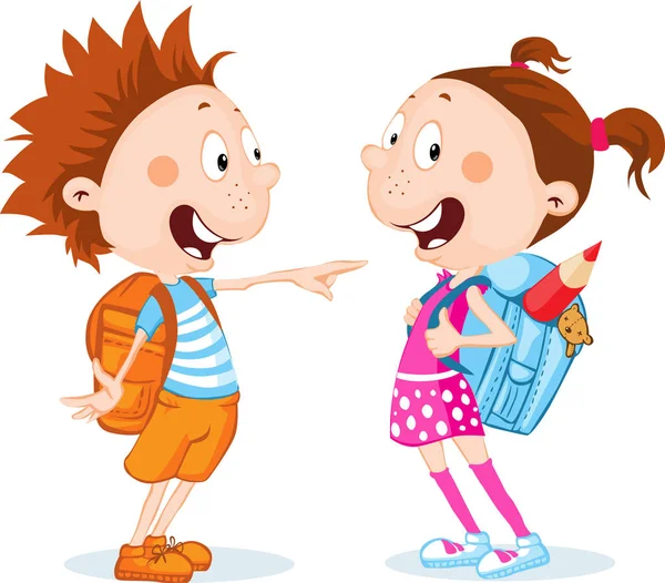 Мальчик и девочка со школьной сумкой - векторная иллюстрация — стоковый вектор
