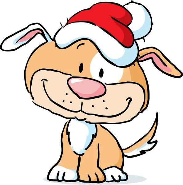 Lindo perro personaje con tapa de santa - vector de ilustración — Vector de stock