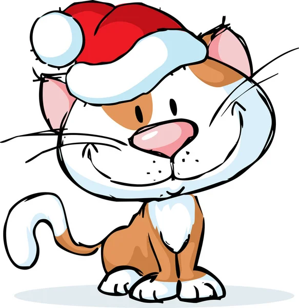 Gato con sombrero de santa - ilustración de dibujos animados vector — Vector de stock