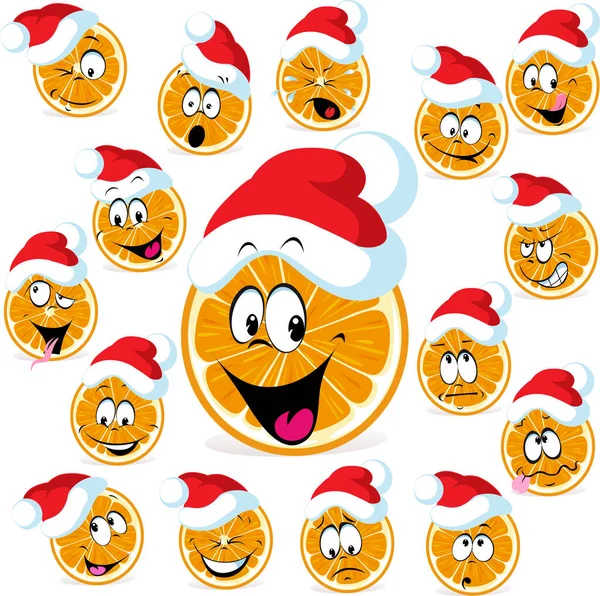 Lindo personaje de Navidad naranja con tapa de santa - ilustración vector de dibujos animados de Navidad — Archivo Imágenes Vectoriales