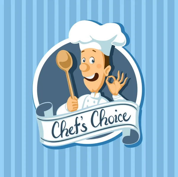 Chef étiquette de choix avec cuillère en bois illustration vectorielle design plat — Image vectorielle