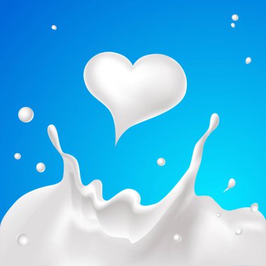 süt sıçrama ve beyaz süt kalp - vektör çizim