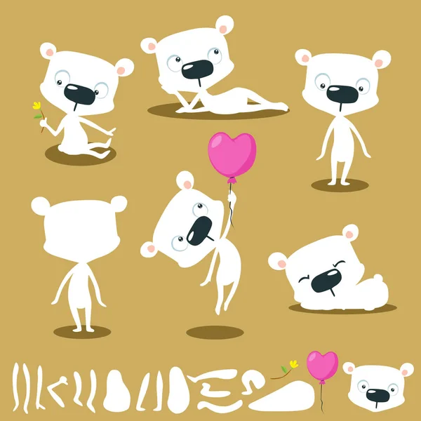 Vektor kreslené bílý medvěd znak pro animaci - plochý design — Stockový vektor