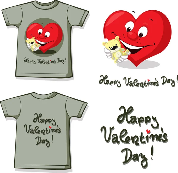 Funny valentine shirt with heart and teddy - vector illustration — Stock Vector