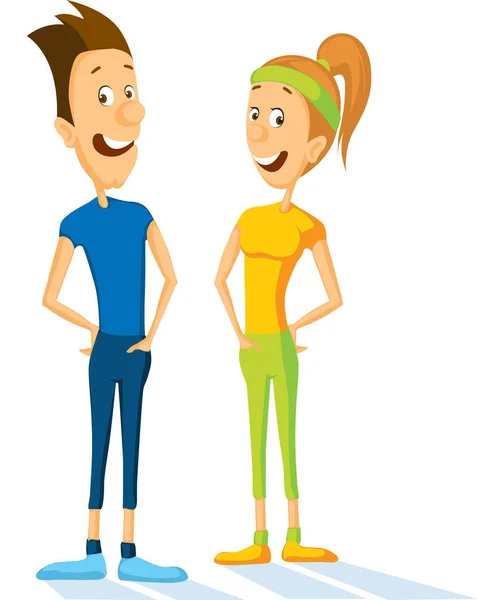 Slim sport man en vrouw cartoon platte ontwerp illustratie geïsoleerd op witte achtergrond — Stockvector