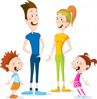 Sağlık aile çizgi film düz tasarlamak slim - vektör