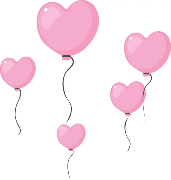 Aşk kalp şekli pembe Sevgililer balon sinek havadaki beyaz - vektör illüstrasyon izole — Stok Vektör