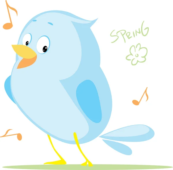 The spring is comming - cute bird singing flat design — Stock Vector