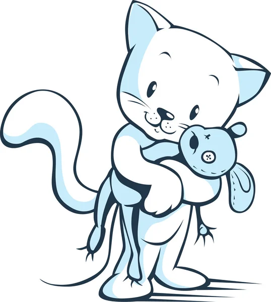 Fare oyuncak sevimli vektör çizim bicolor ile beyaz kedi — Stok Vektör