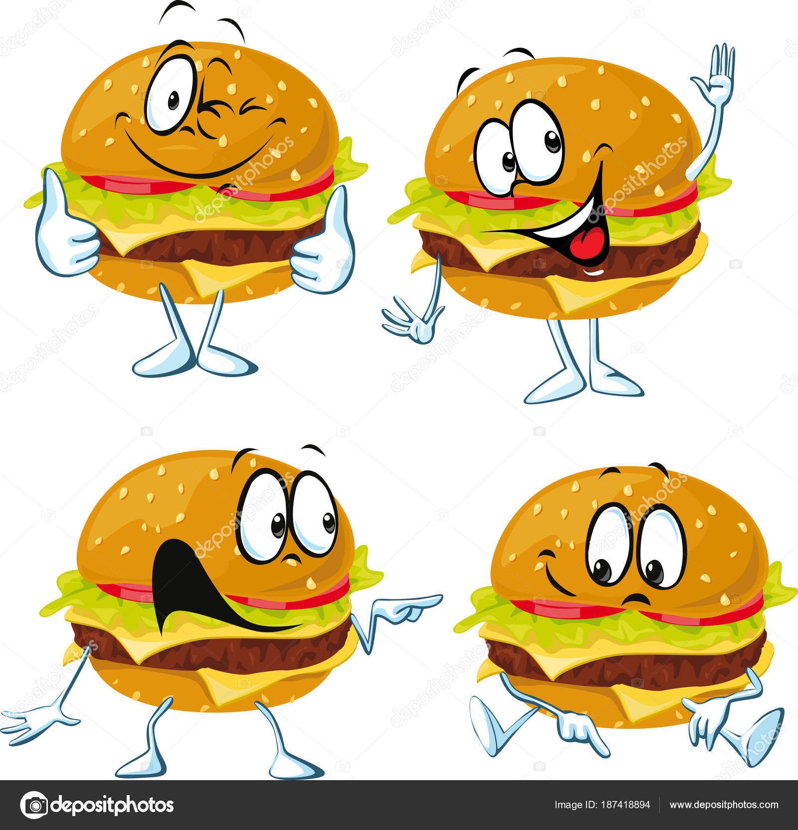 Hamburger cartoon with face and hand gesture - vector illustration Stock  Vector Image by ©hanaschwarz #187418894