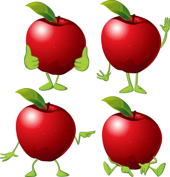 Красное яблоко с руками и ногами - векторная карикатура — стоковый вектор