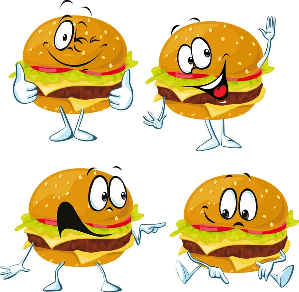Hamburger kreslené obličeje a rukou gestem - vektorové ilustrace — Stockový vektor