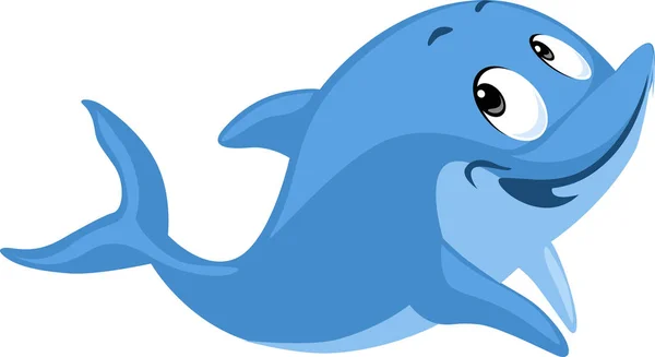 Blue Dolphin smiling cartoon flat cute vector illustration isolated on white — Stock Vector