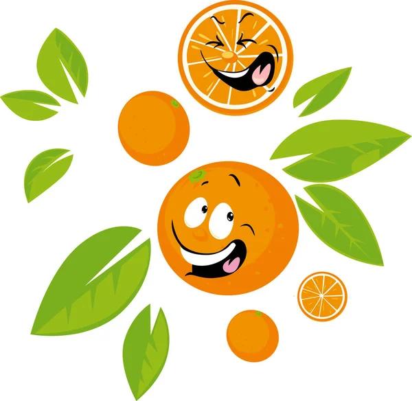 Orange Funny Cartoon Face Flat Design Illustration — Stock Vector