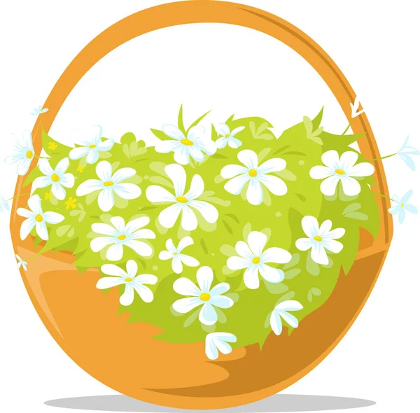 Lkbahar Paskalya Sepeti Çiçeklerle Dolu Vektör Llüstrasyonu — Stok Vektör