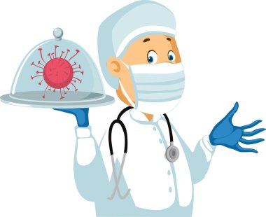 Doktor Cam Lid Altında Bir Virüs Tut - Vektör İllüstrasyonu İzole Edildi