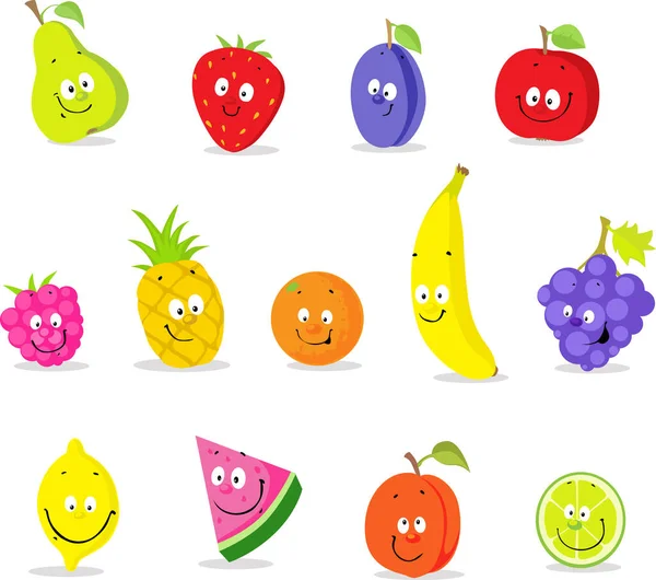 Coleção Desenhos Animados Frutas Ícone Bonito Projeto Liso Ilustração Vetor — Vetor de Stock