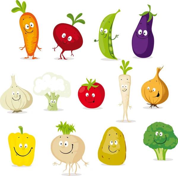 Kolekce Zeleninových Karikatur Roztomilé Vektorové Ilustrace Plochý Design Ikona — Stockový vektor