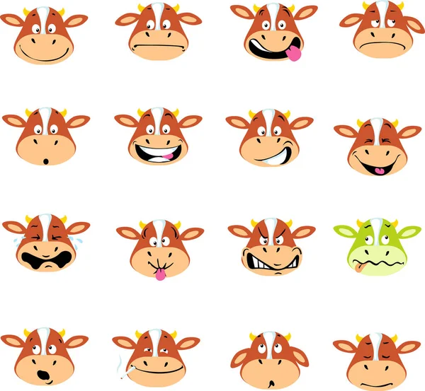 Cow Emoticon Vector Simple Illustration Many Expressions — Stock Vector