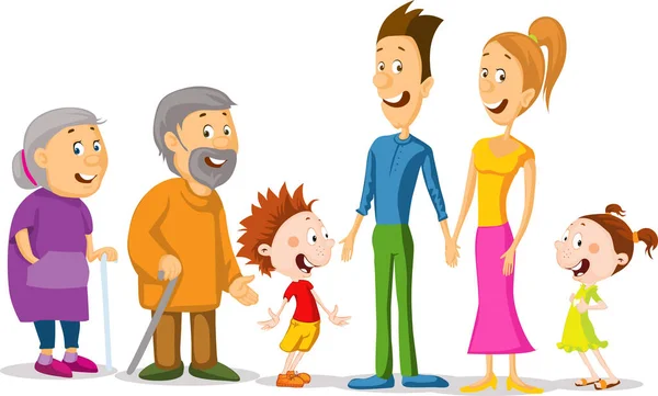 一緒に立っている家族のキャラクター漫画 ベクトルイラスト白の背景に隔離された — ストックベクタ