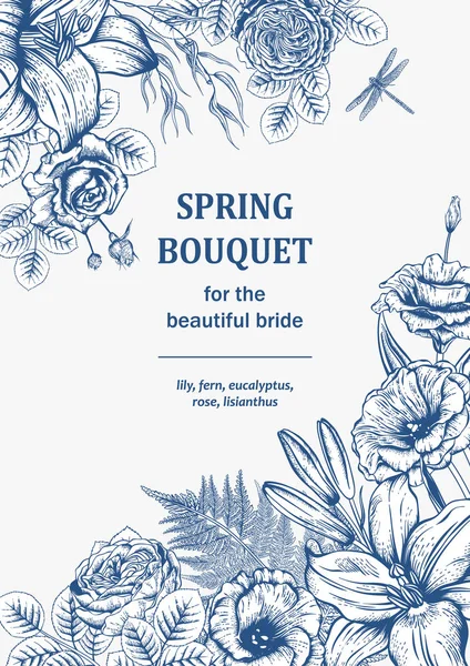 Bouquet Flowers Floral Frame Vector Illustration — ストックベクタ