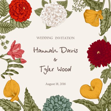 Çiçek buketi. Düğün kartı. Vektör Illustration.