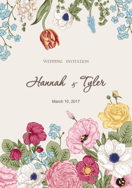 Bir buket çiçek. Çiçek arkaplan. Vektör illüstrasyonu.