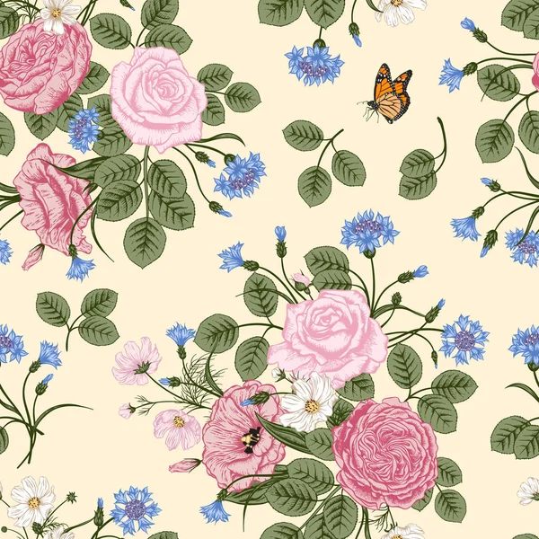 Motif Sans Couture Avec Des Fleurs Illustration Vectorielle — Image vectorielle