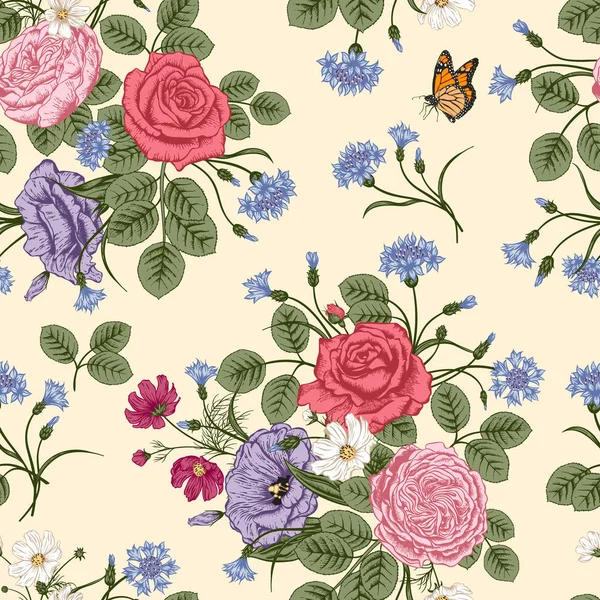 Motif Sans Couture Avec Des Fleurs Illustration Vectorielle — Image vectorielle