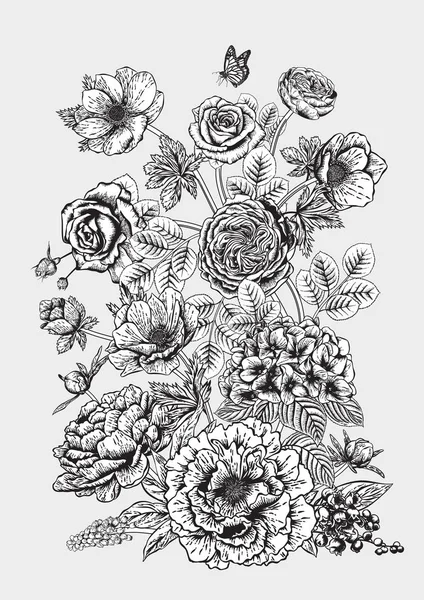 Bouquet Flowers Wedding Card Vector Illustration — Stock Vector