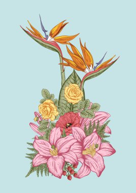 Bir buket çiçek. Çiçek arkaplan. Vektör illüstrasyonu.
