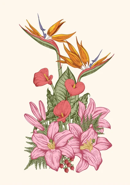 Bukett Med Blommor Blommig Bakgrund Vektorillustration — Stock vektor