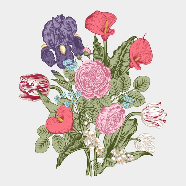 Μπουκέτο Λουλούδια Floral Φόντο Εικονογράφηση Διανύσματος — Διανυσματικό Αρχείο
