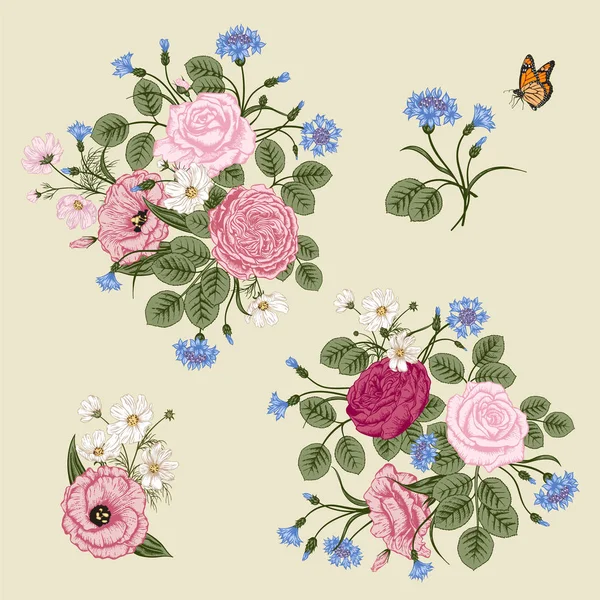 Boeket Bloemen Trouwkaart Vector Illustratie — Stockvector