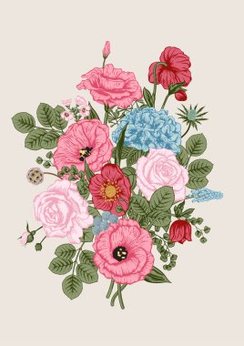Çiçek buketi. Düğün kartı. Vektör Illustration.