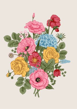 Çiçek buketi. Düğün kartı. Vektör Illustration.