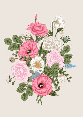 Çiçek buketi. Düğün kartı. Vektör Illustration.