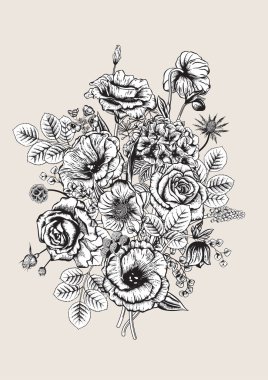 Çiçek buketi. Düğün kartı. Vektör Illustration.