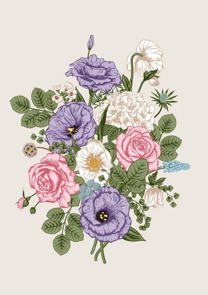 Blumenstrauß Hochzeitskarte Vektorillustration — Stockvektor