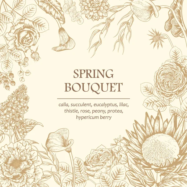 花の花束 結婚式のカード ベクターイラスト — ストックベクタ