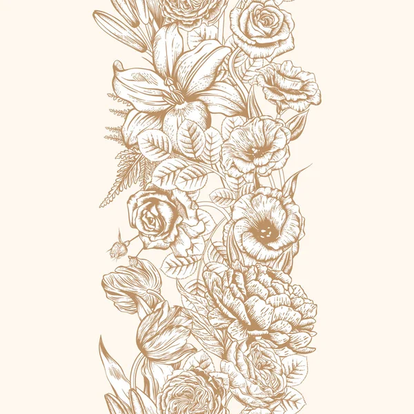 Sömlös Gräns Bukett Med Blommor Vektorillustration — Stock vektor