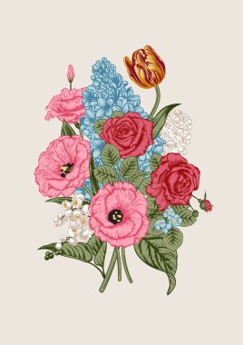 Bir buket çiçek. Çiçek arkaplan. Vektör illüstrasyonu.