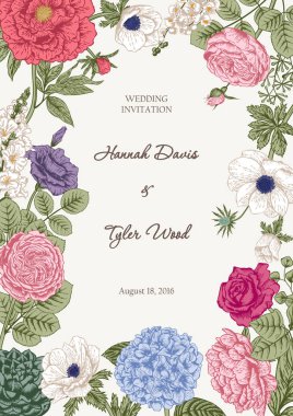 Bouquet of flowers. Wedding card. Vector illustration. clipart