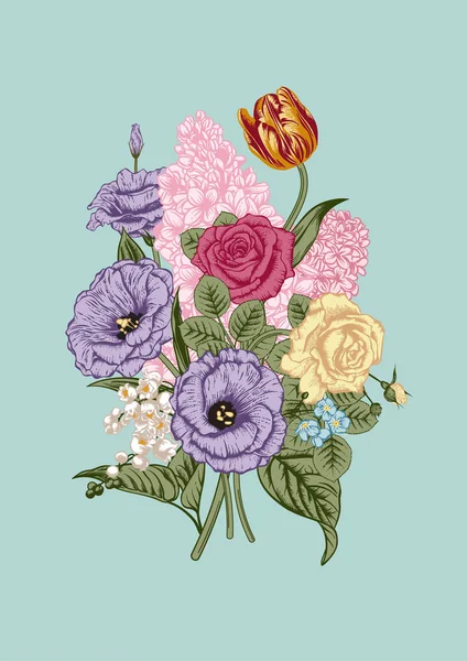 Boeket Bloemen Bloemen Achtergrond Vectorillustratie — Stockvector