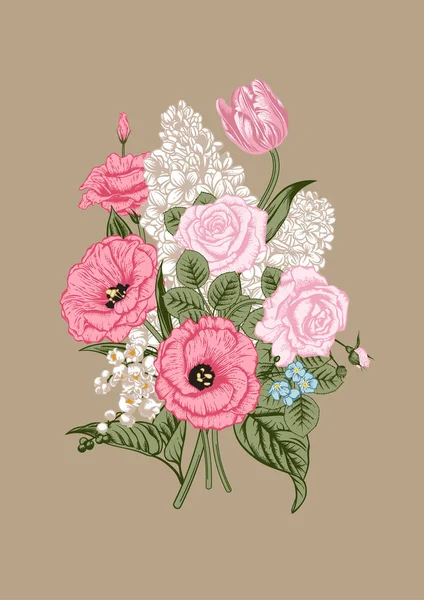 Μπουκέτο Λουλούδια Floral Φόντο Εικονογράφηση Διανύσματος — Διανυσματικό Αρχείο