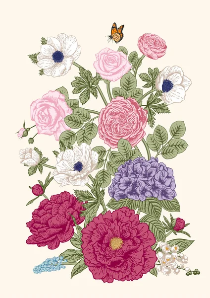 Bouquet Fiori Biglietto Nuziale Illustrazione Vettoriale — Vettoriale Stock