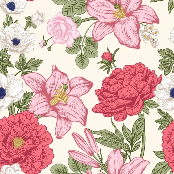 Motif Sans Couture Avec Des Fleurs Illustration Vectorielle — Image vectorielle